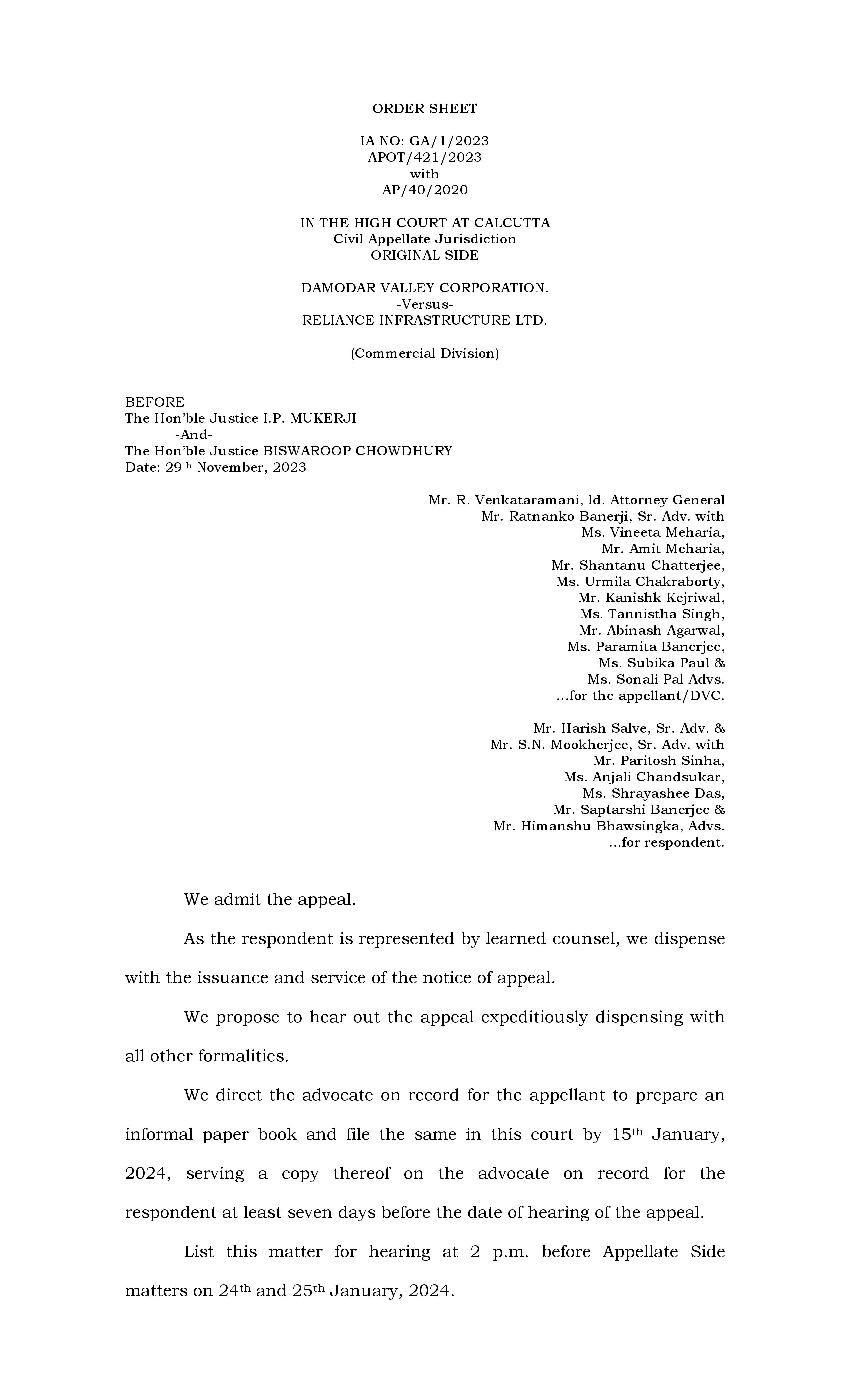 DVC v. RIL - Order dated 29.11.2023