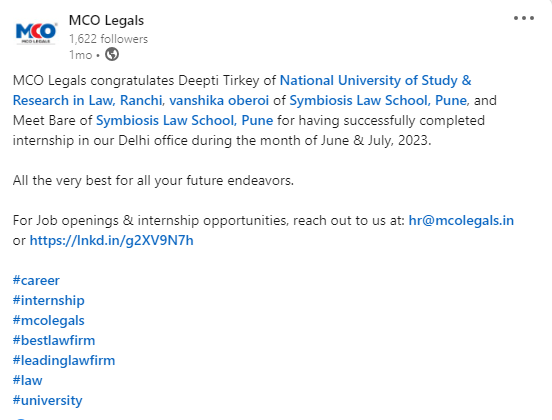 Congratulates to Interns