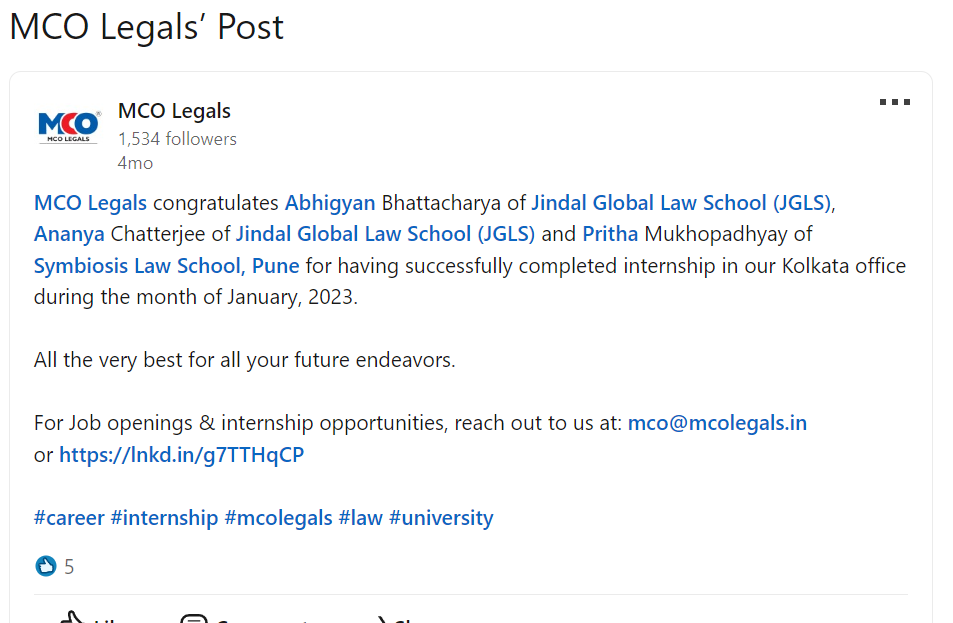Congratulates to Interns